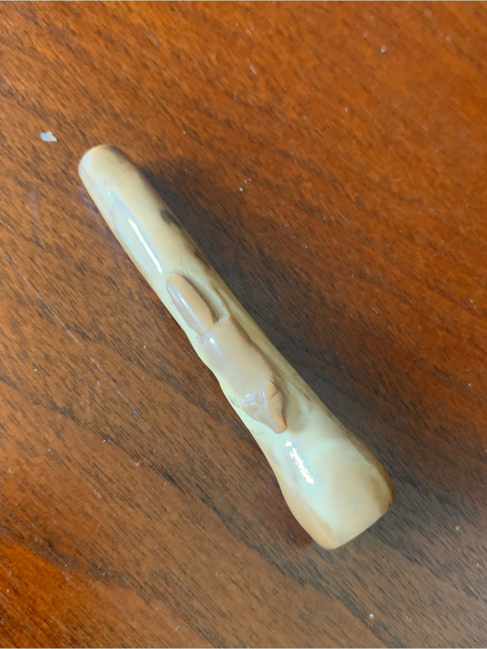 Antique / vintage beige carved fox pipe bit / mouthpiece